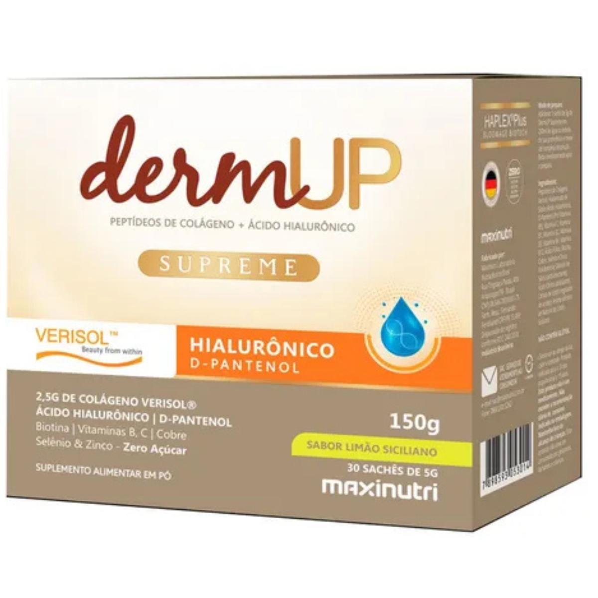 Dermup Supreme Verisol + Ácido Hialurônico 30 Sachês Limão Siciliano Maxinutri