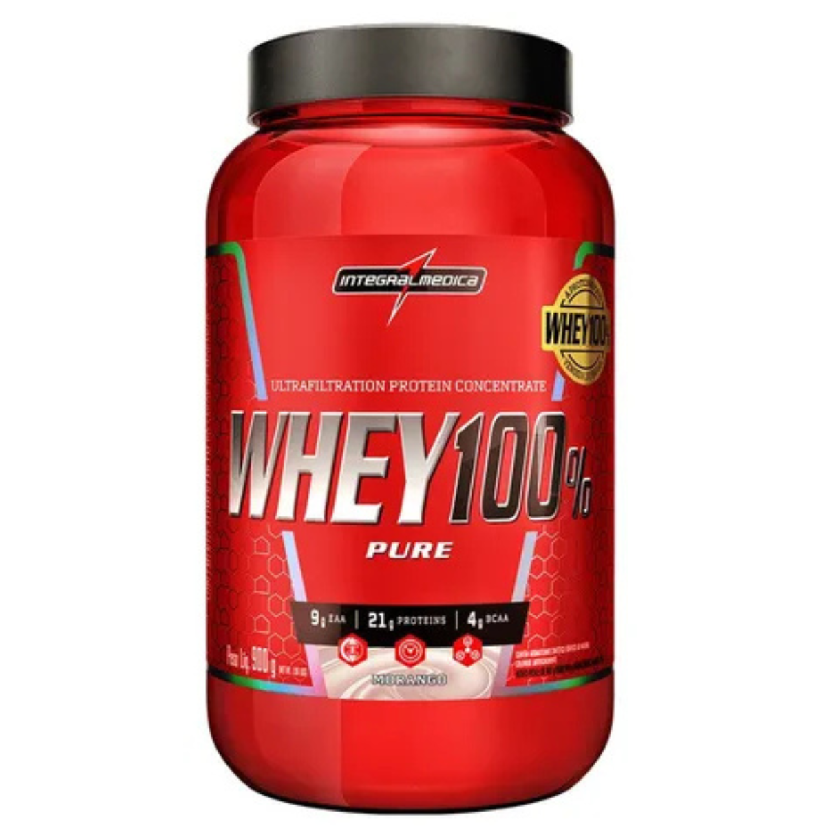 WHEY PROTEIN 100 % PURE MORANGO 900G - INTEGRALMEDICA