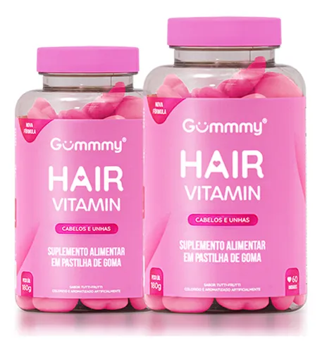 Kit 2 Gummy Hair Tutti Frutti 120 Gomas Suplemento Vitaminas Cabelos Unhas Fortes Crescimento