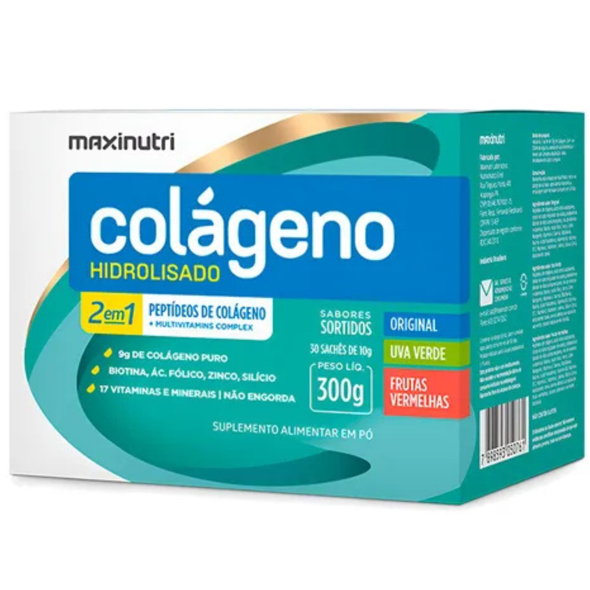 Maxinutri Colágeno Hidrolisado 2Em1 Sachê - Sortidos 30 X 10G Uva Verde/Frutas Verm