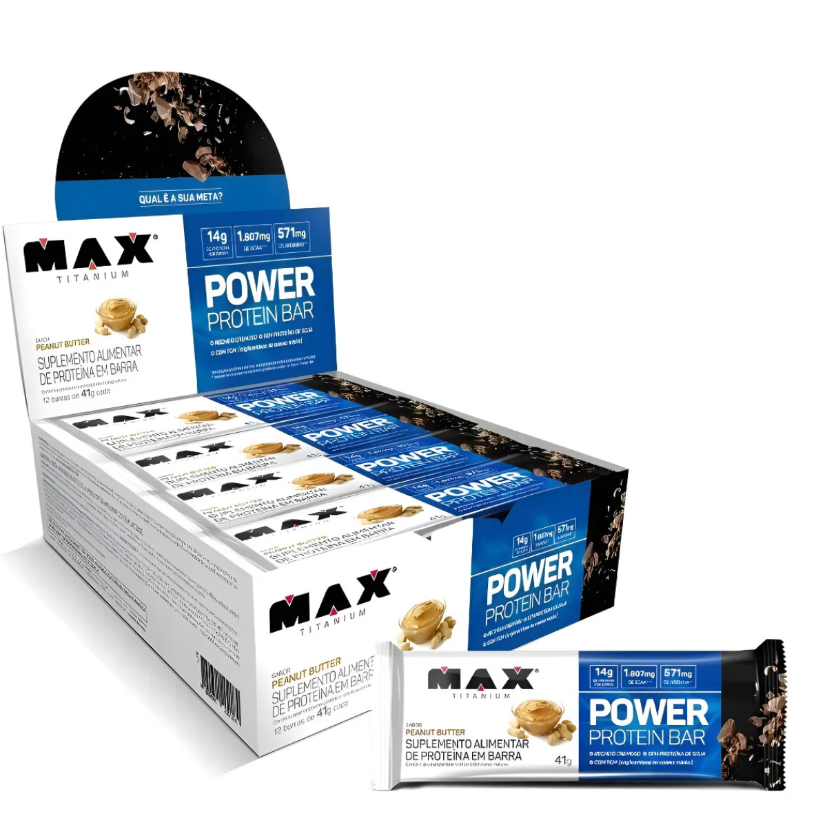 POWER PROTEIN BAR PEANUT BUTTER DISPLAY C/12 41G - MAX TITANI