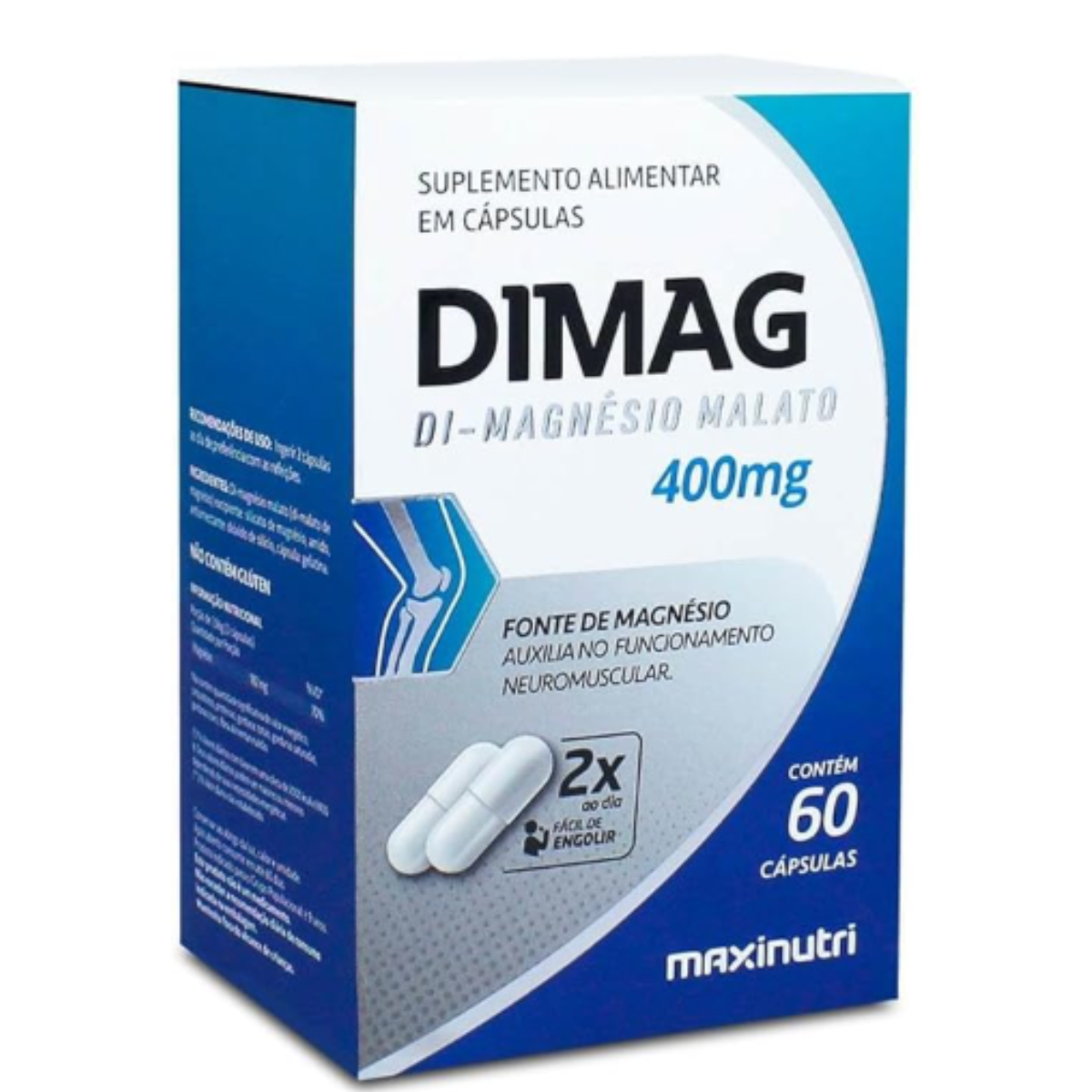 Magnésio Dimalato Maxinutri 400mg Com 60 Cápsulas Sem Sabor