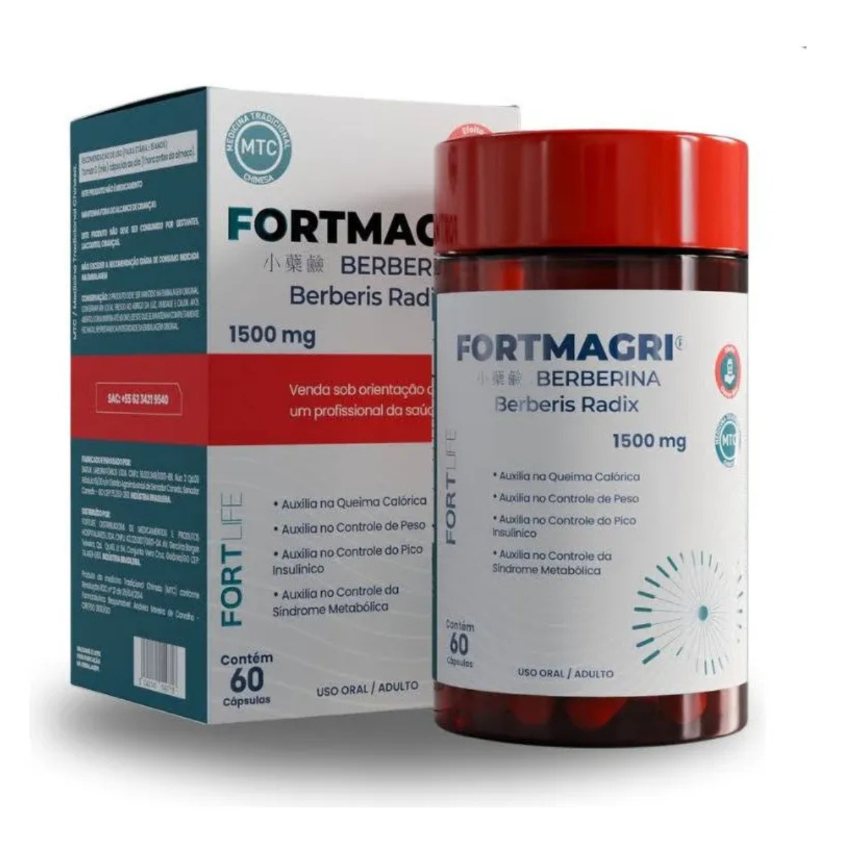 Suplemento Alimentar Fortmagri Berberina 1500mg 60 Cápsulas Sem Sabor