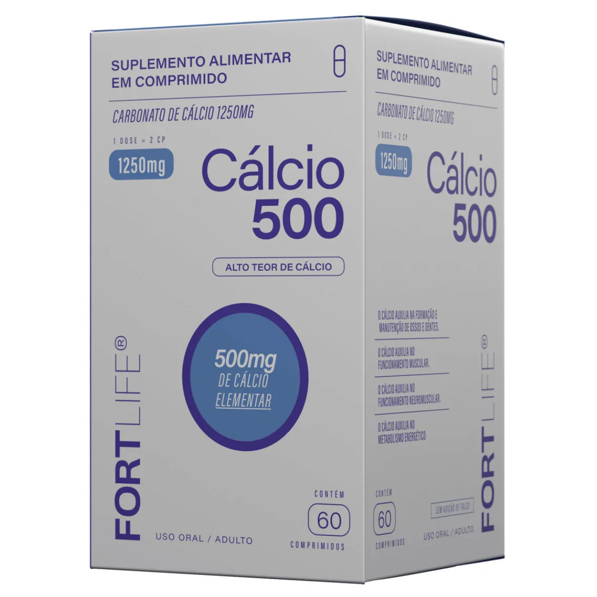 Cálcio 500 - Carbonato De Cálcio 1250mg 60 Comprimidos Sem Sabor