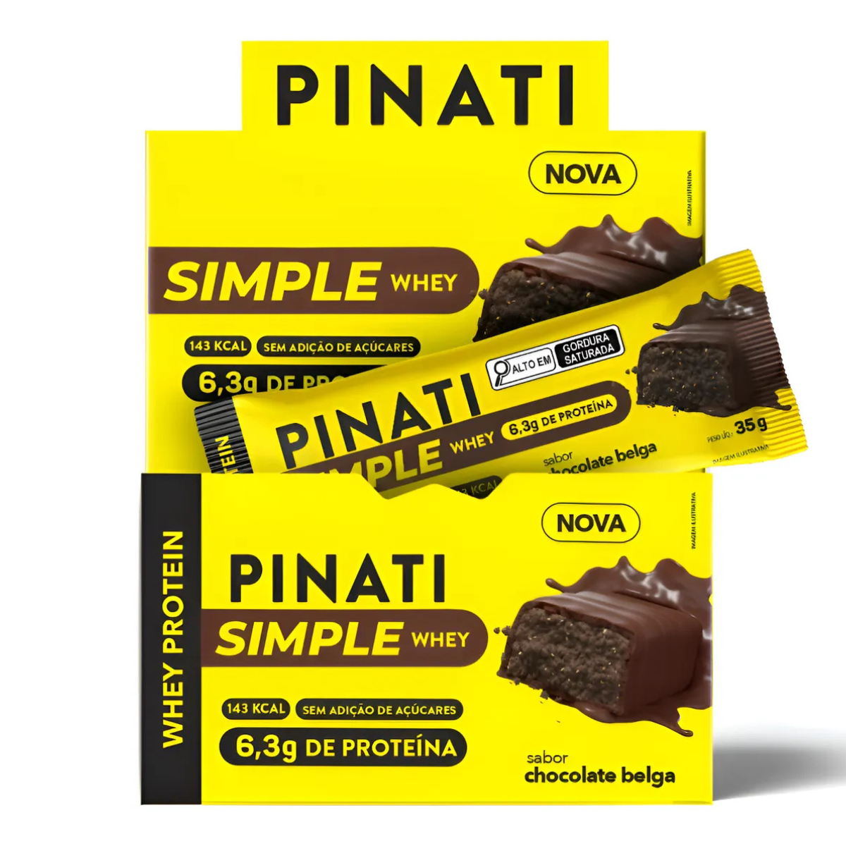 Barra De Proteína Whey Chocolate Belga 35g  Zero Açúcar, Caixa C/16 Unidades Pinati
