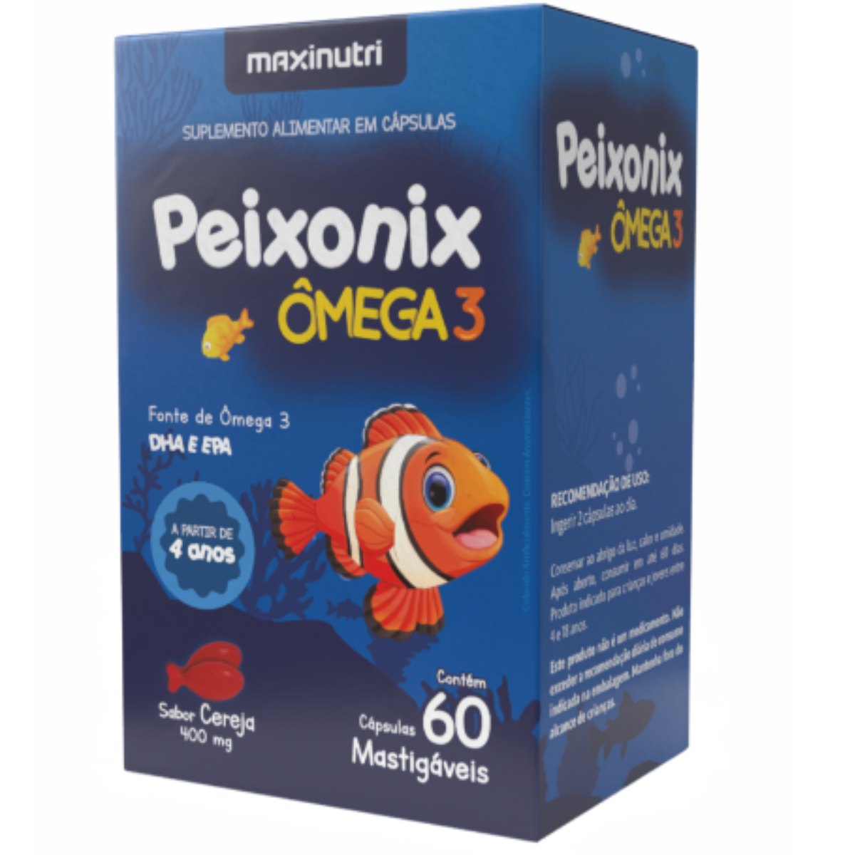 Ômega 3 Infantil Mastigável Peixonix 400mg 60 Cápsulas Sabor Cereja Maxinutri